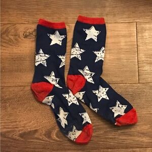 Well worn socks Navy Star Pattern Socks with Red Accents used socks